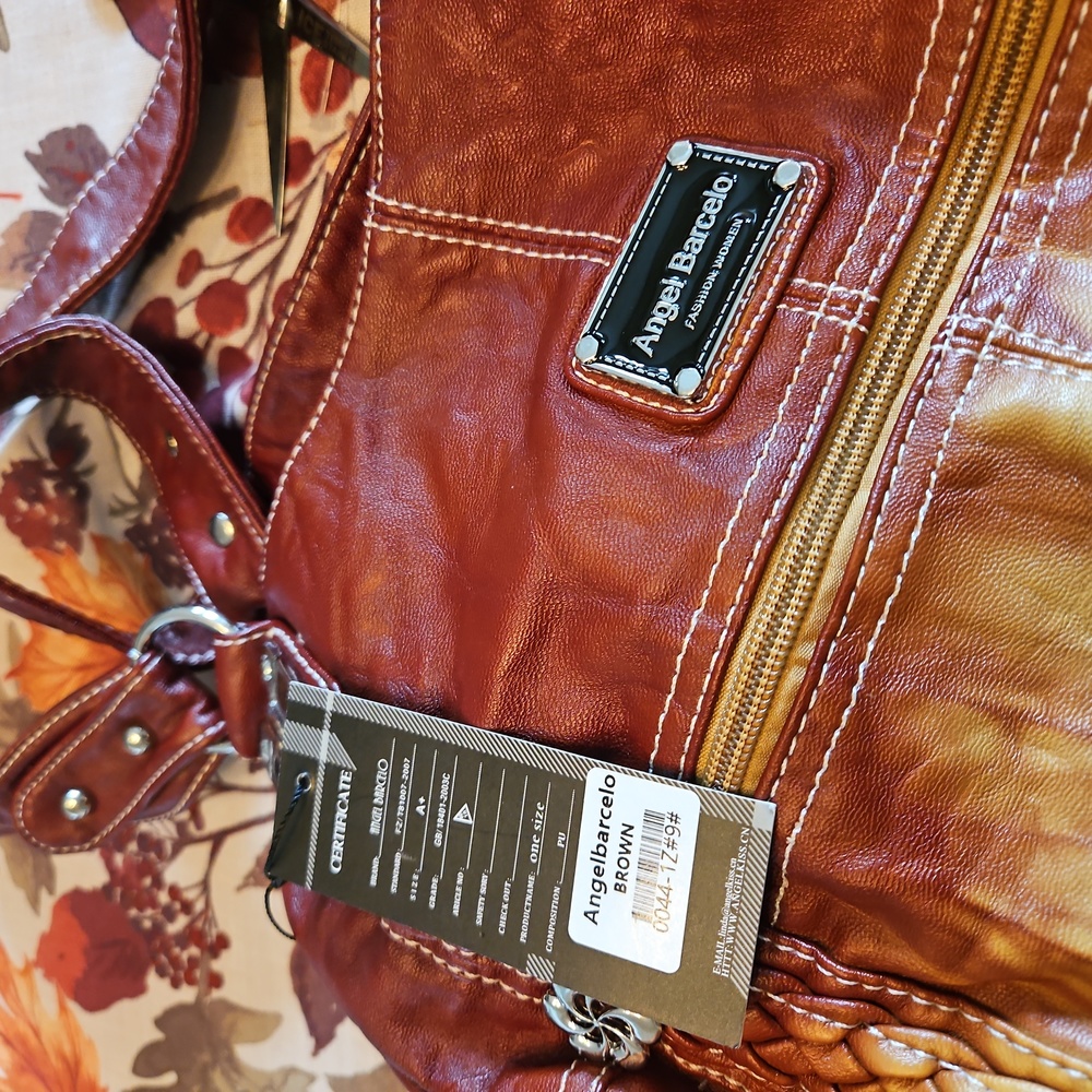 Elegant Brown and Yellow Satchel by Angel Barcelo. - Picture 3 of 10